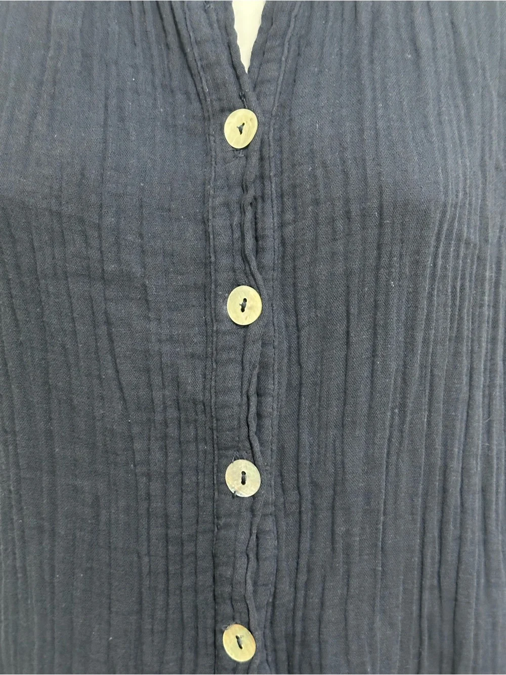 Stark X Navy Cotton Gauze Tiered Button Front Mini Dress | Ruffle Collar - Picture 5 of 10